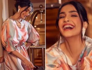 "Sonam Kapoor ₹18,000 की भाने मिडी ड्रेस में भव्यता बिखेर रही हैं, जो